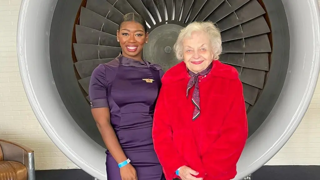 Heartis Senior Living Center resident Geraldine relives her flight attendant days.