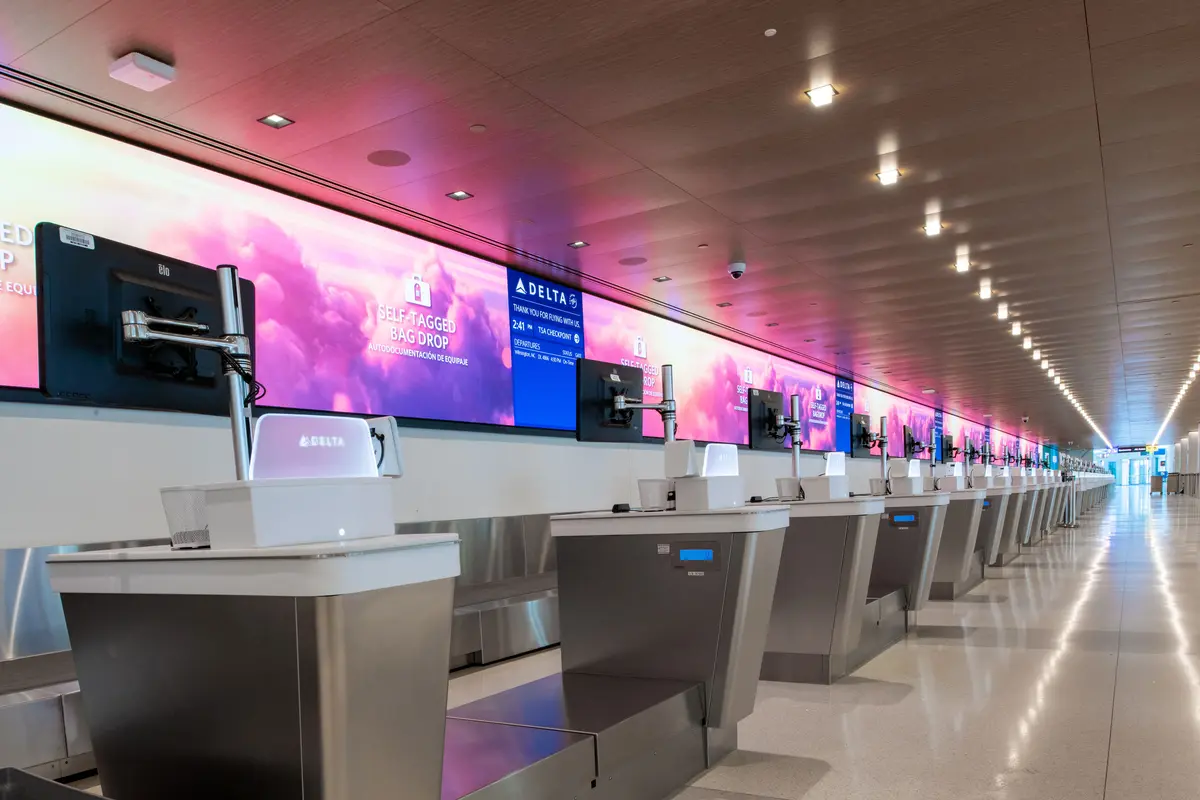 Check-in counter at Delta’s LaGuardia terminal