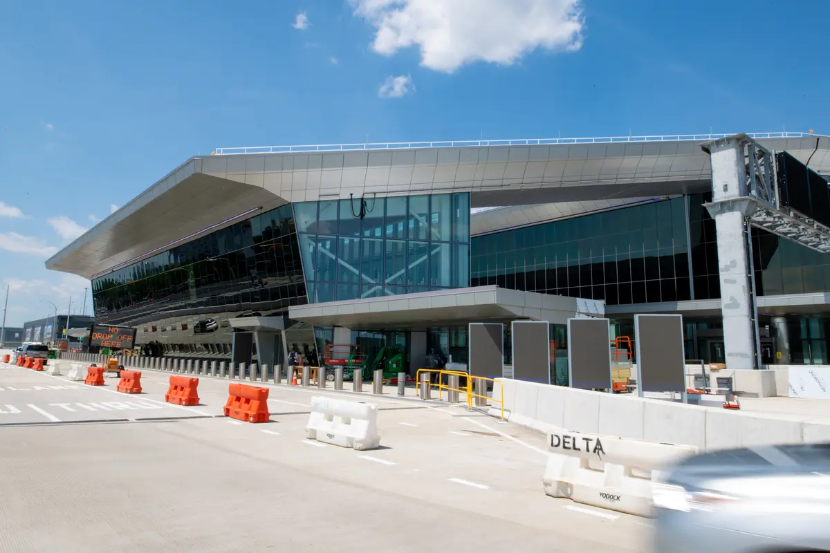 Exterior view of Delta's terminal at LaGuardia, daytime