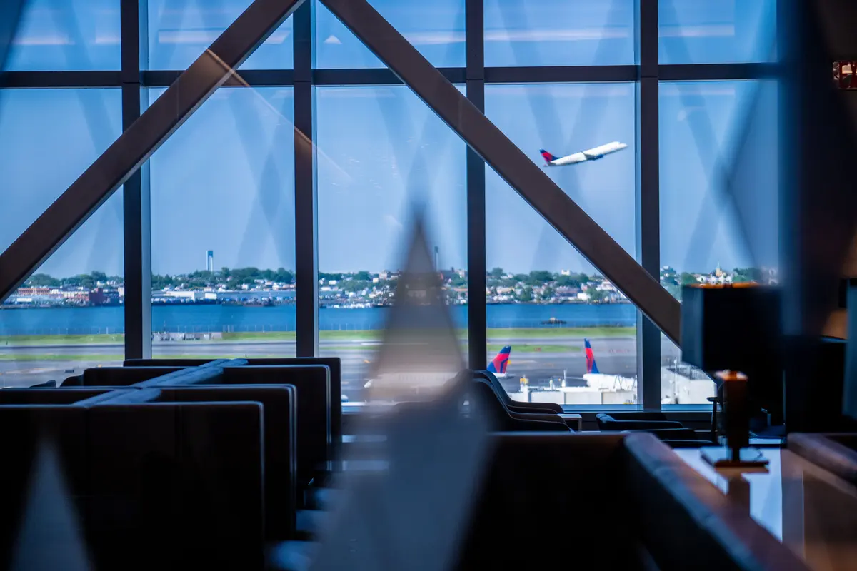 View from Delta's new terminal at LGA as plane takes flight