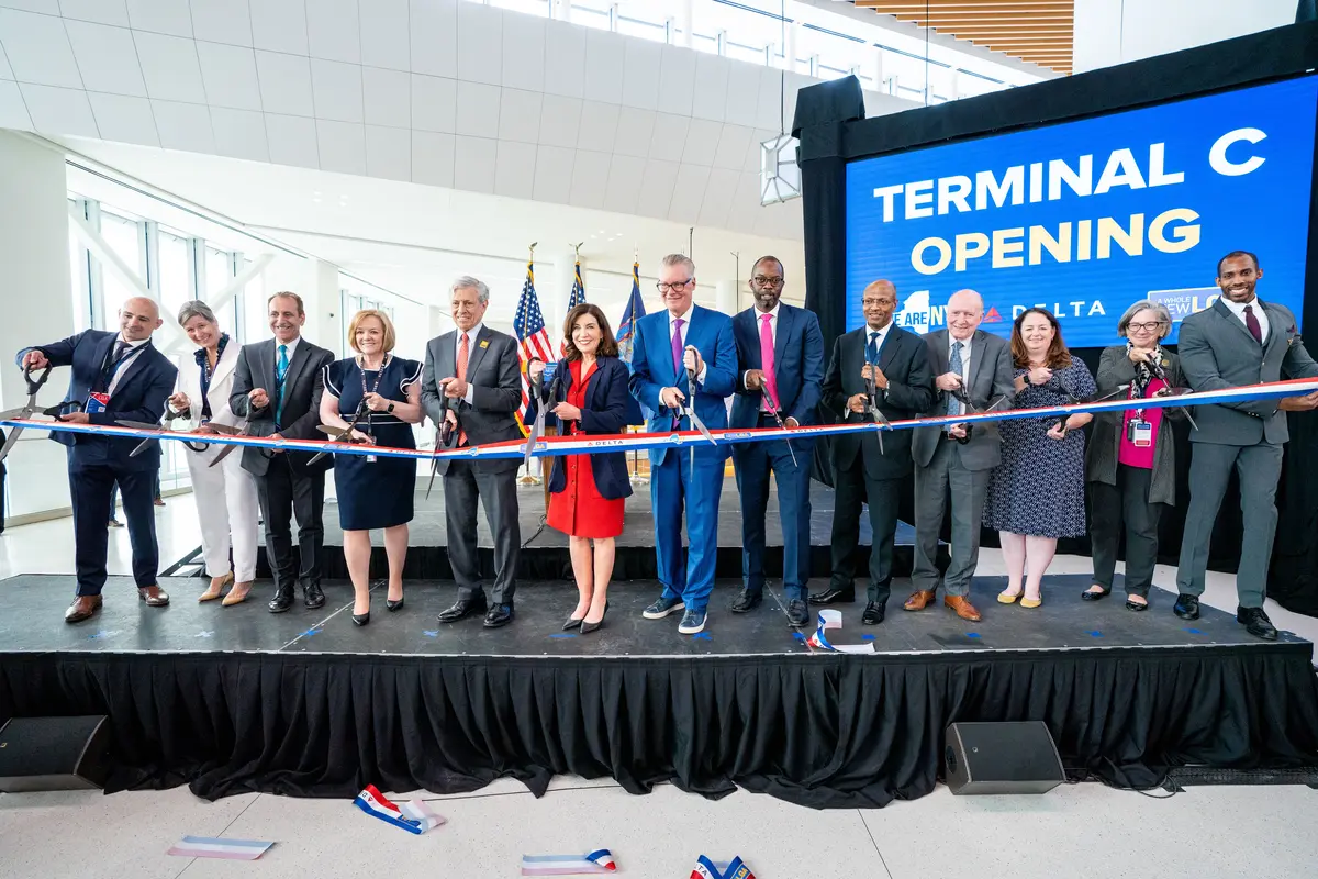 Ribbon cutting at the opening of Delta's terminal at LaGuardia Airport