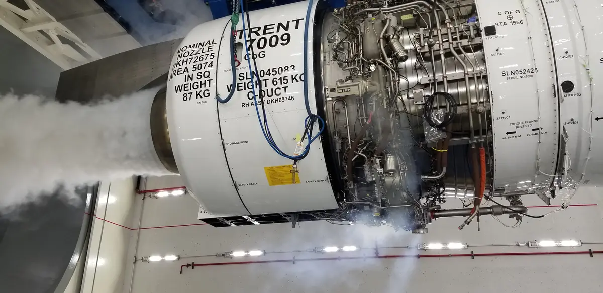 Rolls-Royce Trent 7009 aircraft engine test inside Delta Jet Engine Test Cell