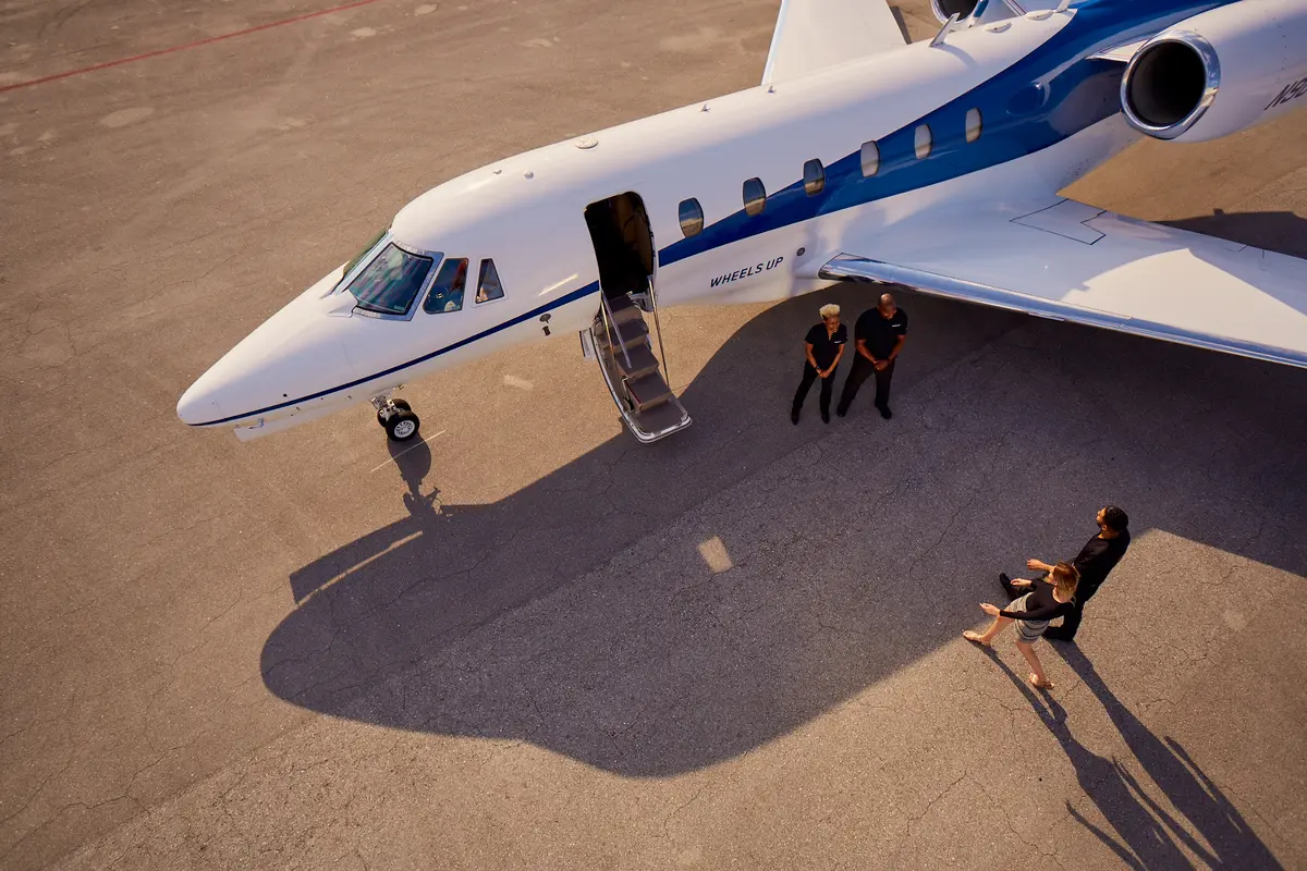 A Wheels Up aircraft from an overhead angle.