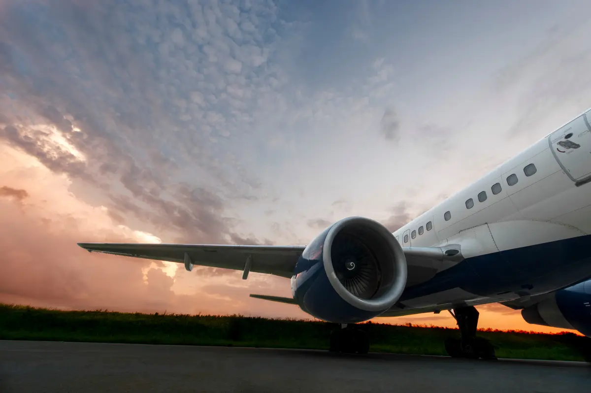 Exterior detail of wing engine of a 757-200