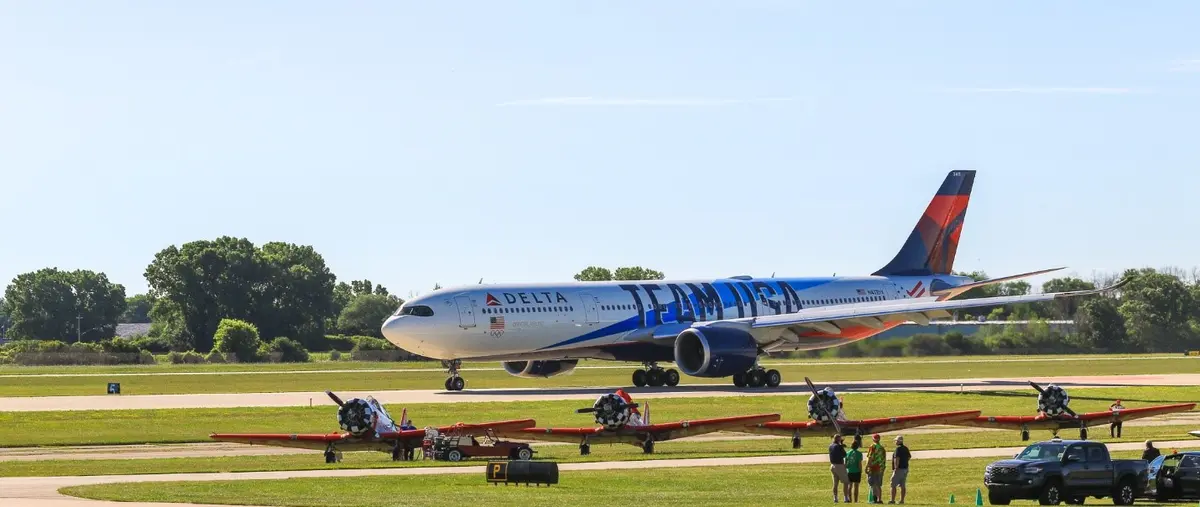 narrow horizontal photo of Team USA plane
