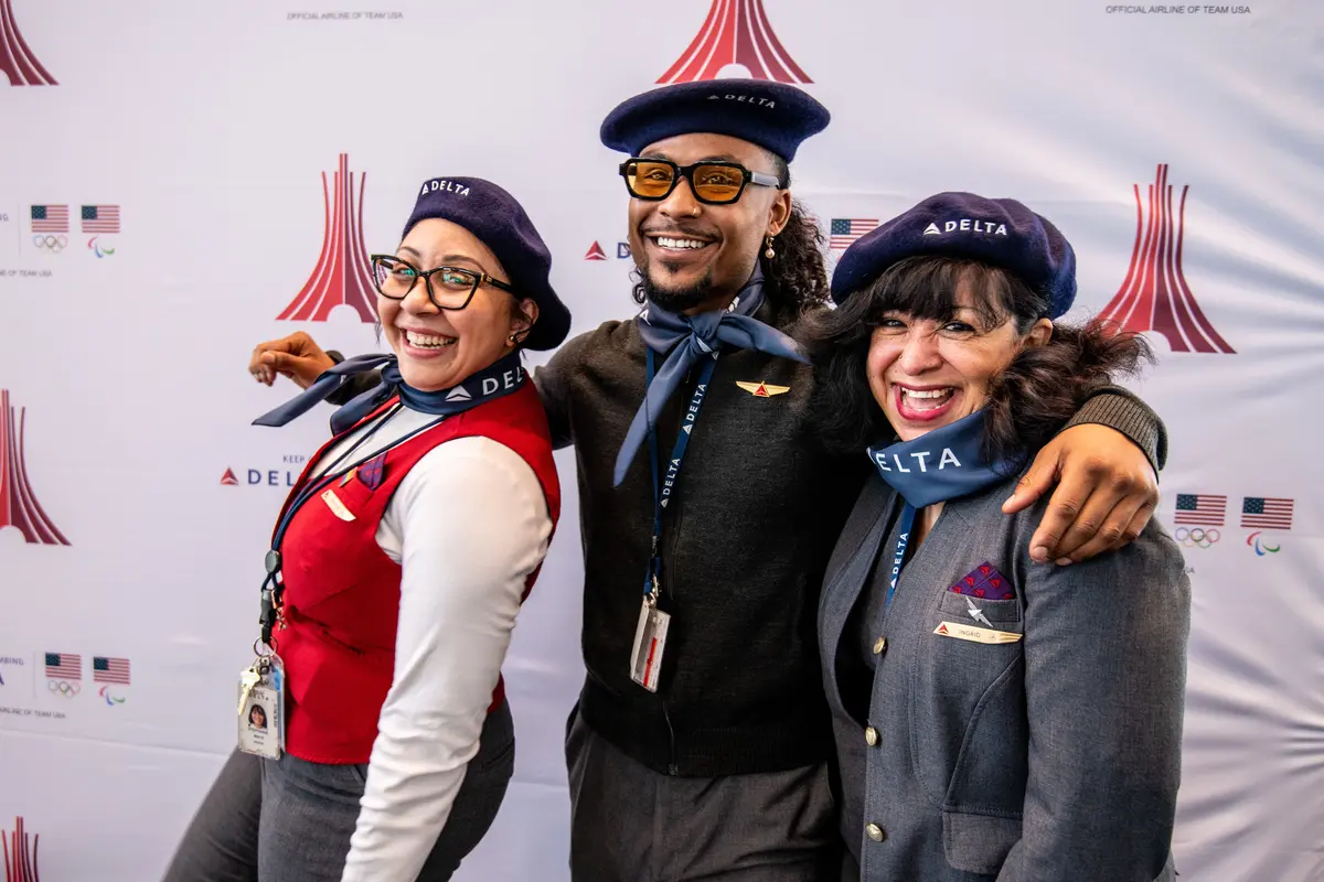 Delta people, customers and friends celebrate the departure of Delta Flight 290 from Los Angeles International Airport (LAX) to Paris Charles de Gaulle Airport (CDG).