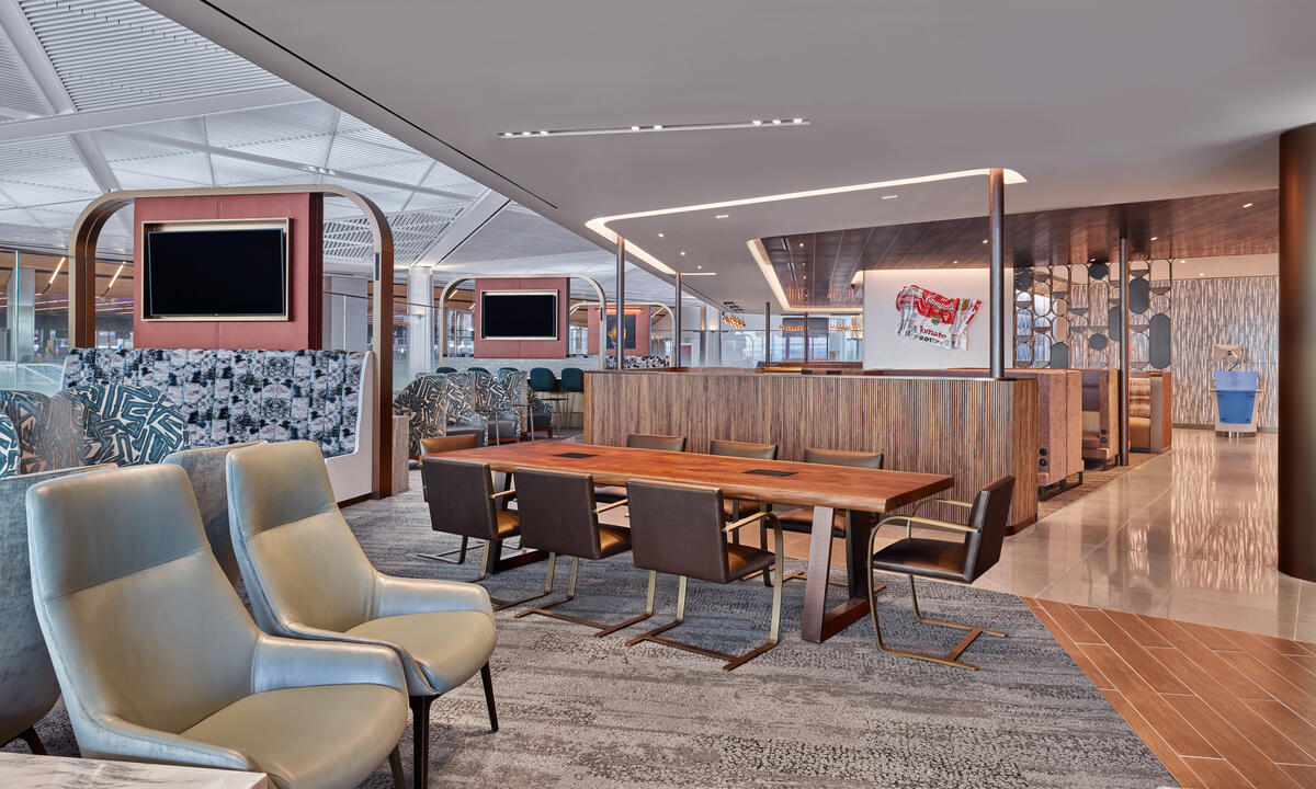 Various seating for the over 200 guests that can fit inside of the new 7,000-plus-square-foot Sky Club at Newark's Terminal A.