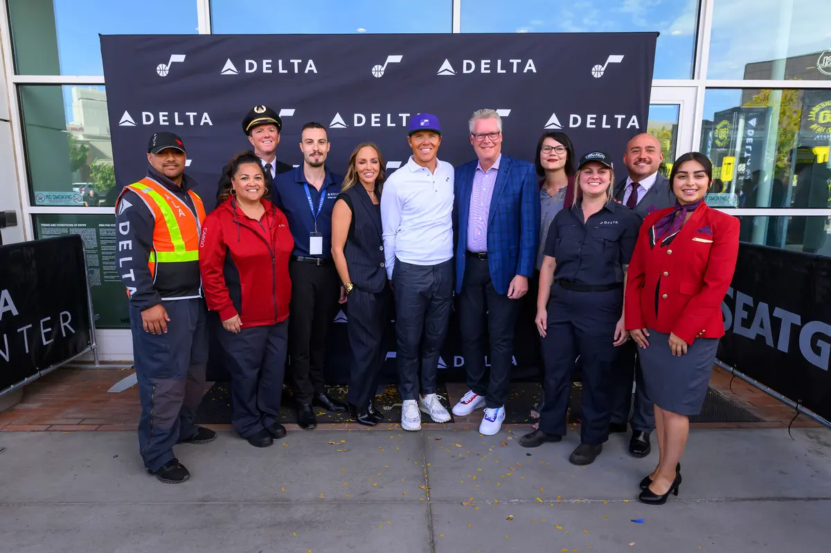 Delta and the Utah Jazz commemorated the official return of the Delta Center to Salt Lake City with a festive ribbon cutting ceremony and press conference on Thursday, Oct. 26, 2023. 