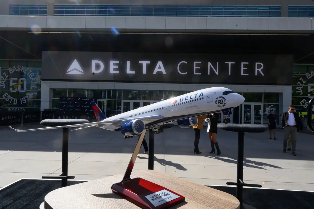 Delta and the Utah Jazz commemorated the official return of the Delta Center to Salt Lake City with a festive ribbon cutting ceremony and press conference on Thursday, Oct. 26, 2023. 