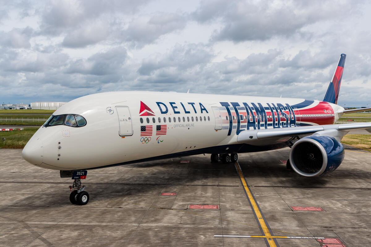 On May 2 Delta unveiled its custom Airbus A350 Team USA aircraft livery in Toulouse, France honoring the airline’s commitment to celebrate these athlete’s journey and connect them with their dreams as the official airline of Team USA. 