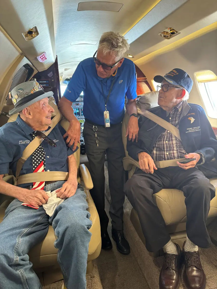 As WWII Veterans from around the country began making their way to Atlanta for the special charter flight directly to Normandy, Wheels Up – a valued partner of Delta that offers private aviation solutions – gave two WWII Veterans (age 99 and 101) the experience of a lifetime to kick off their journey by flying them directly from California to Atlanta in a private Citation X Super-Mid Jet. 