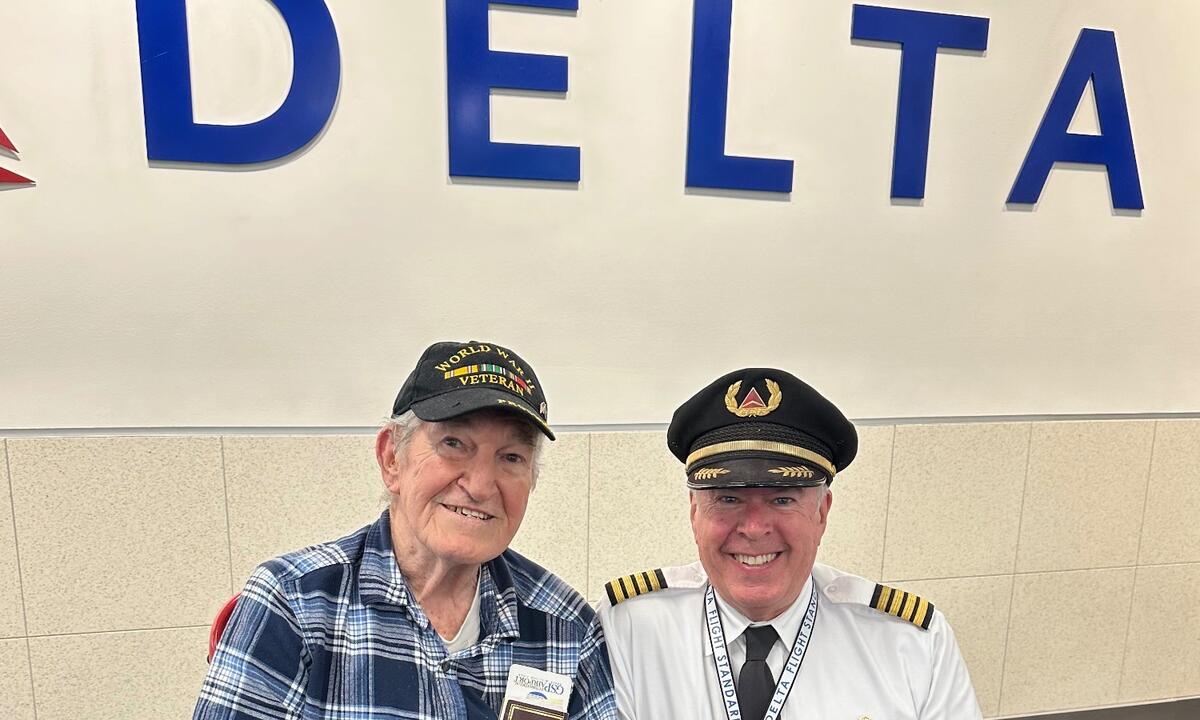 After losing power during Hurricane Helene, WWII Veteran George Sarros flew from Greenville to Atlanta to stay with Delta Pilot Jay Updyke, who co-piloted the flight to Normandy with Livingston. 