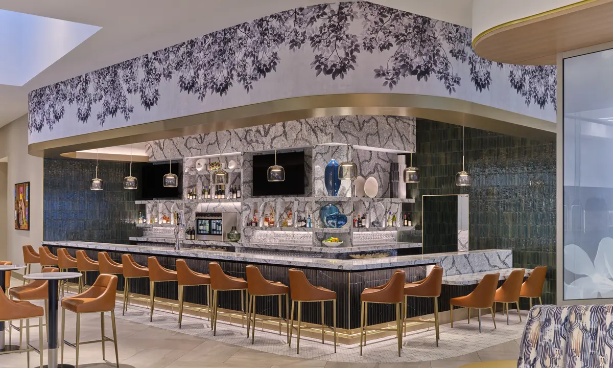 View of the bar at Delta's new Sky Club at Charlotte Douglas International Airport