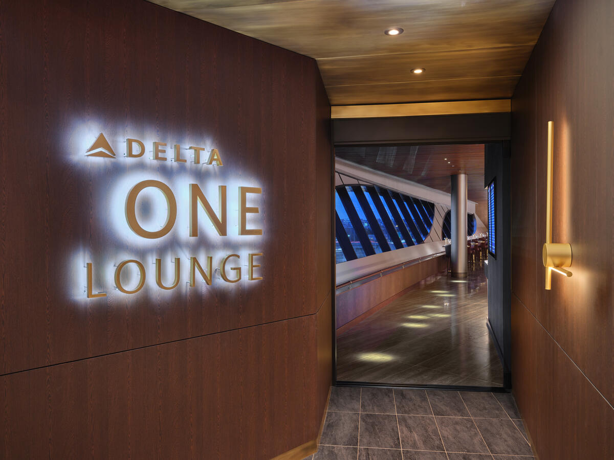 The entrance to the Delta One Lounge at Boston