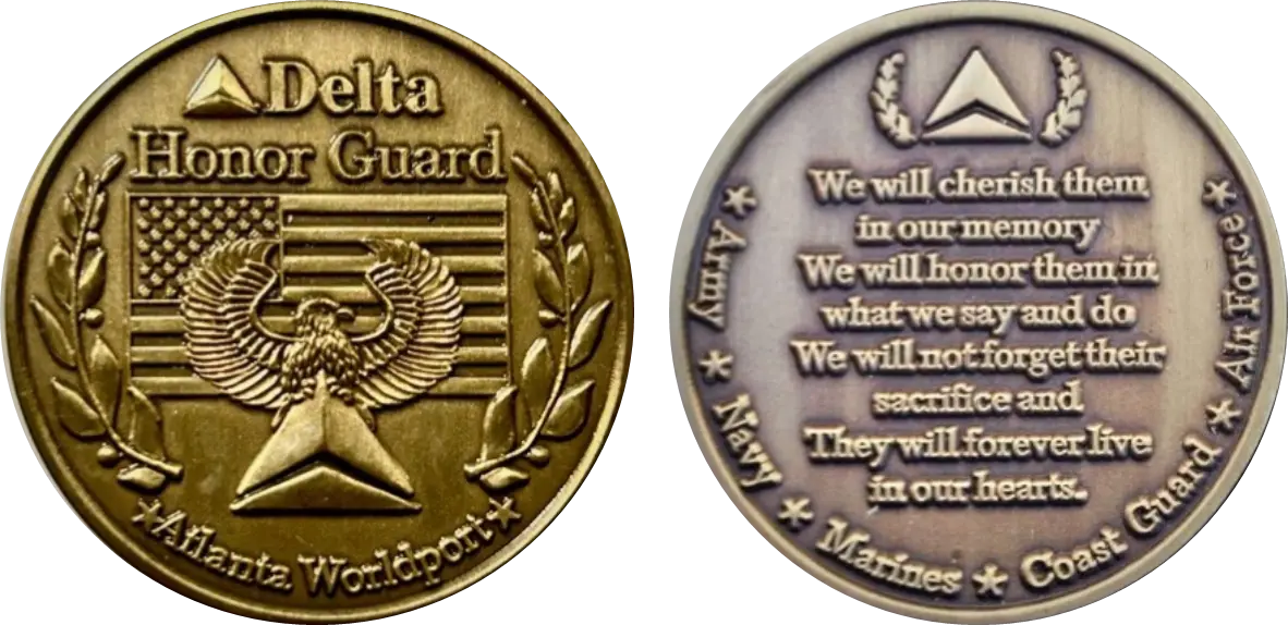 Front and back view of honor guard coins