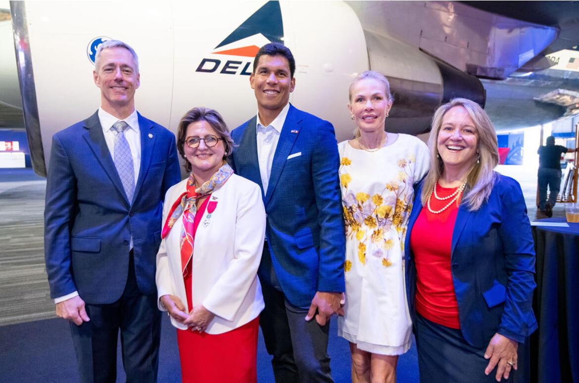 Virginie Durr with partners that support Delta's Normandy Legacy Flight.