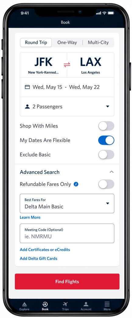Advanced search screen