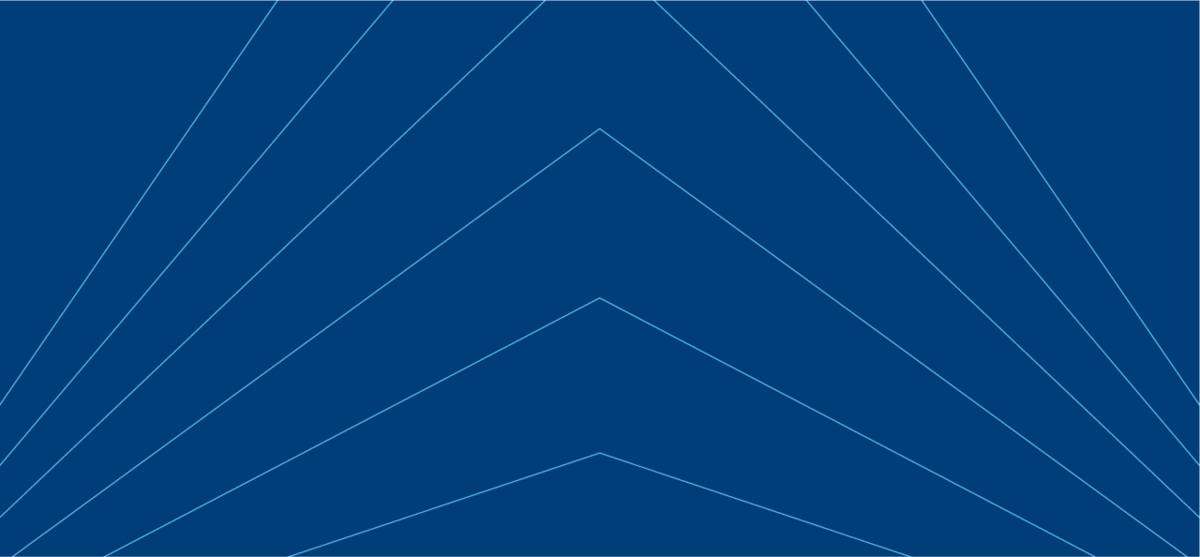 Abstract blue graphic with thin angled lines forming a symmetrical, layered chevron pattern