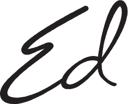 Stylized handwritten script forming the letters ‘Ed’ in black ink.
