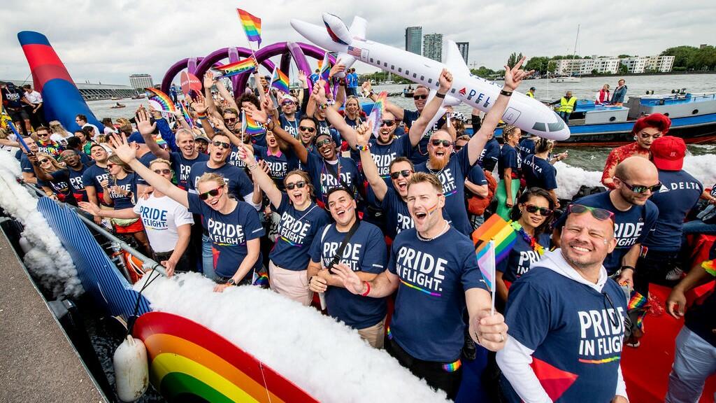 Delta Air Lines people were proud to join the Canal Parade, one of the highlights of the Amsterdam Pride festival, on Saturday, Aug. 5.