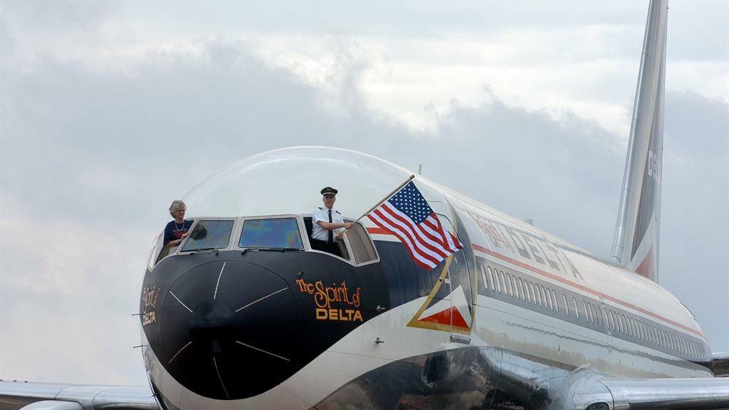 The Spirit of Delta Boeing 767 is shown.