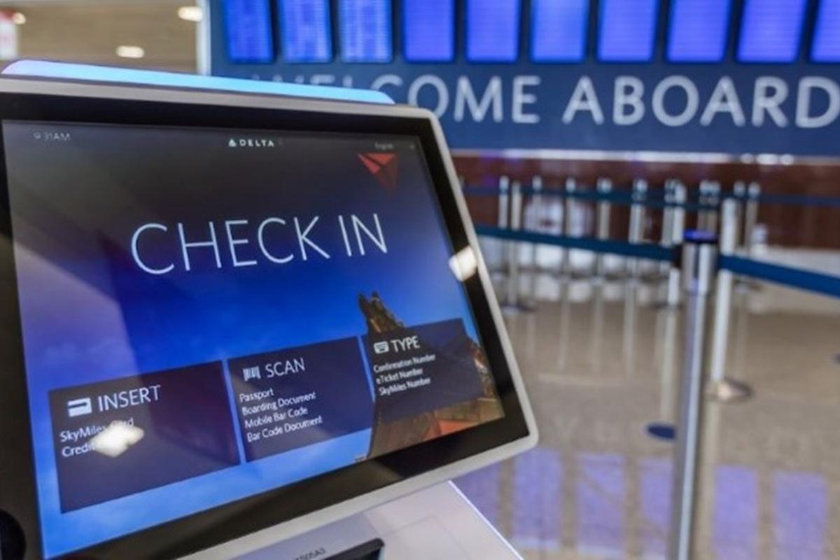 Close up shot of a check-in kiosk at the airport.