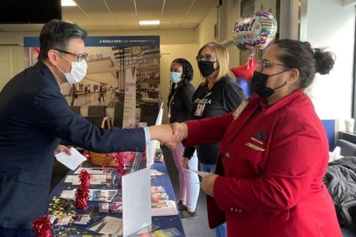 Dr. Henry Ting, Delta's Chief Health Officer, meets with employees in New York - LGA