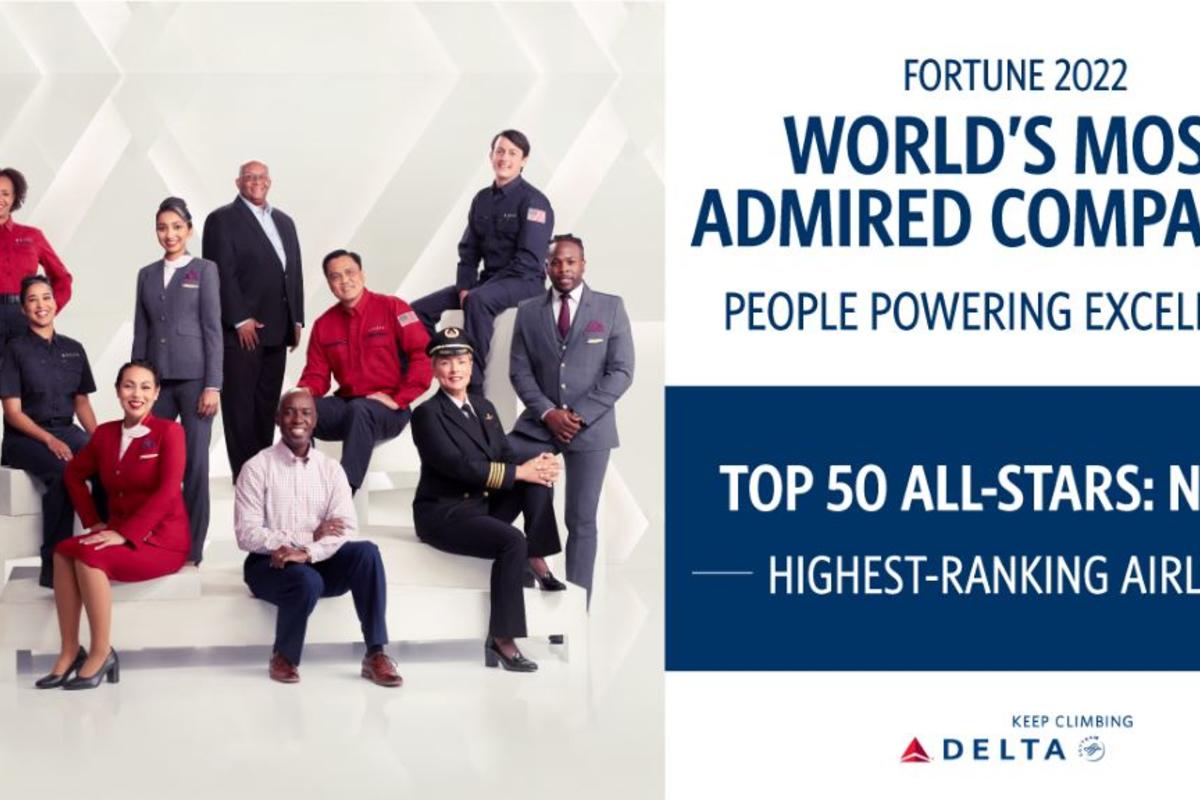 An infographic detailing Delta's placement at No. 18 on Fortune's list of Most Admired Companies.