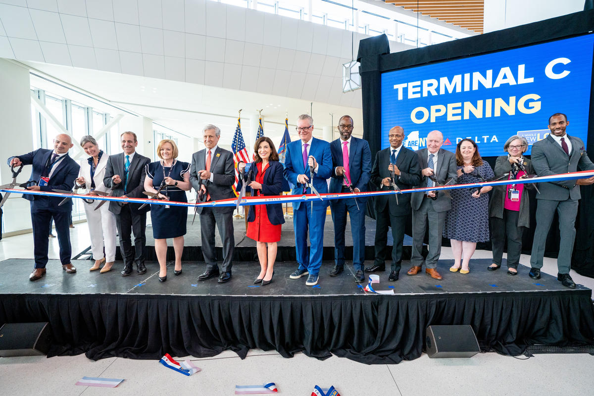 Ribbon cutting at the opening of Delta's terminal at LaGuardia Airport