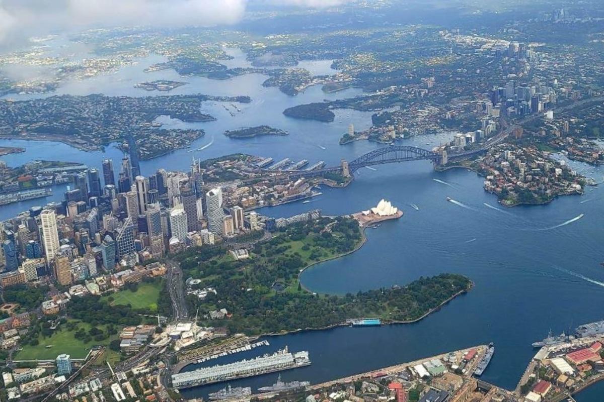 An aerial shot of Sydney from a plane
