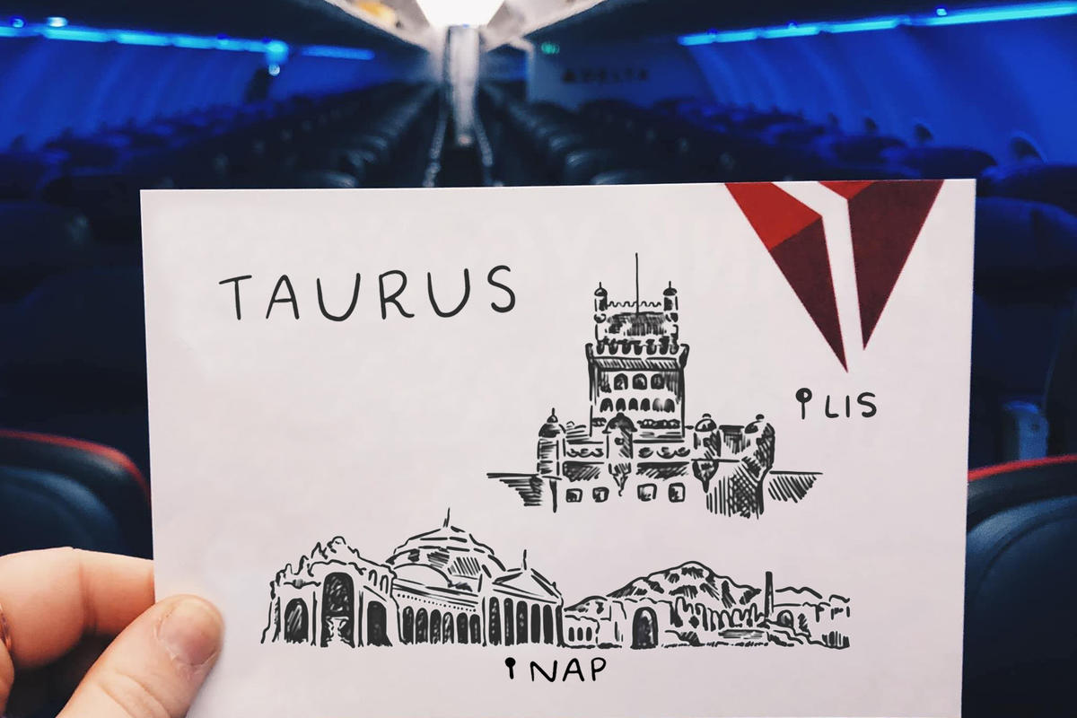 Rendering of the astrological sign of Taurus, drawn on a card
