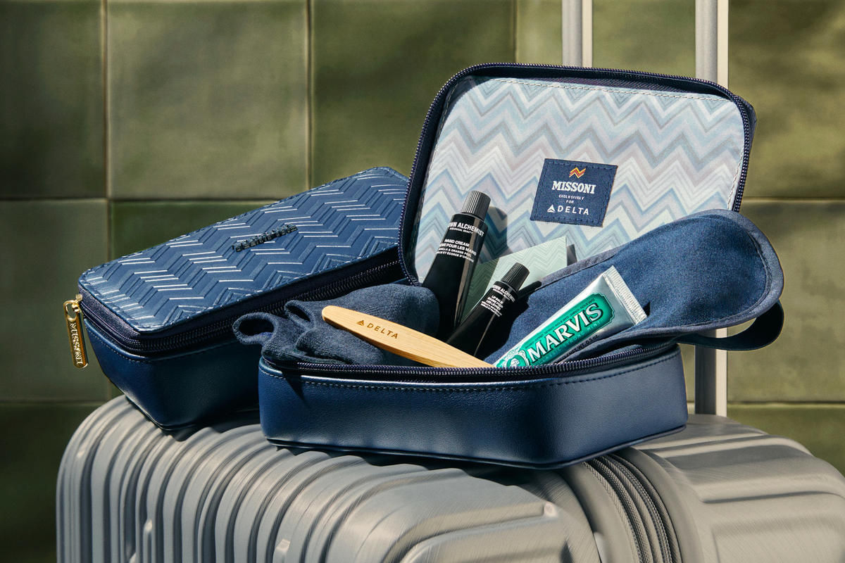 A product shot of the news Missoni amenity kits coming to all Delta One flights in September.