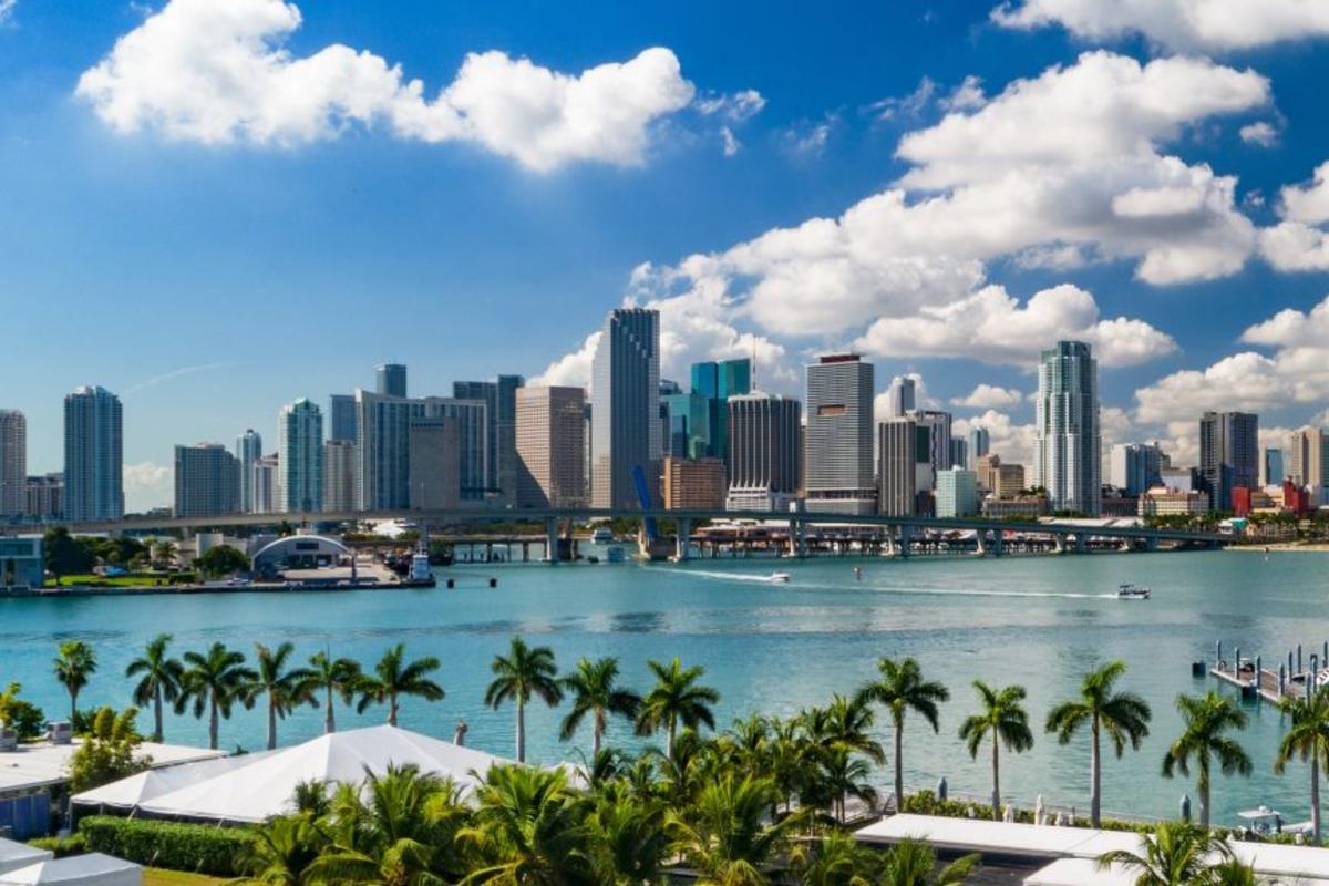 A daytime view of the Miami, Florida skyline.