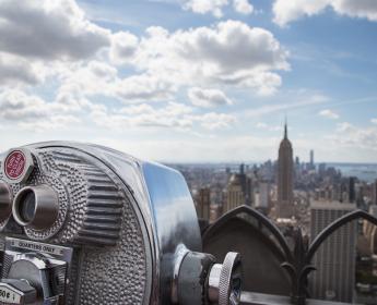 View of Midtown Manhattan New York City with coin-operated telescope