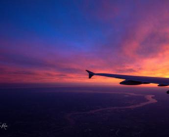 Aircraft winglet at sunrise