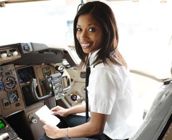 A Delta pilot in the flight deck.