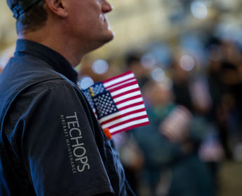 A Delta TechOps employee is shown at the Veterans Day celebration held Nov. 4, 2022.