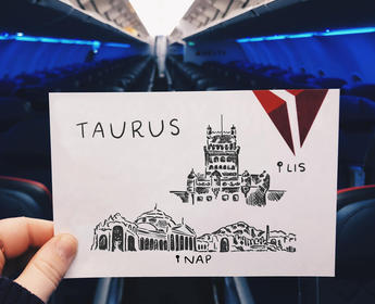 Rendering of the astrological sign of Taurus, drawn on a card