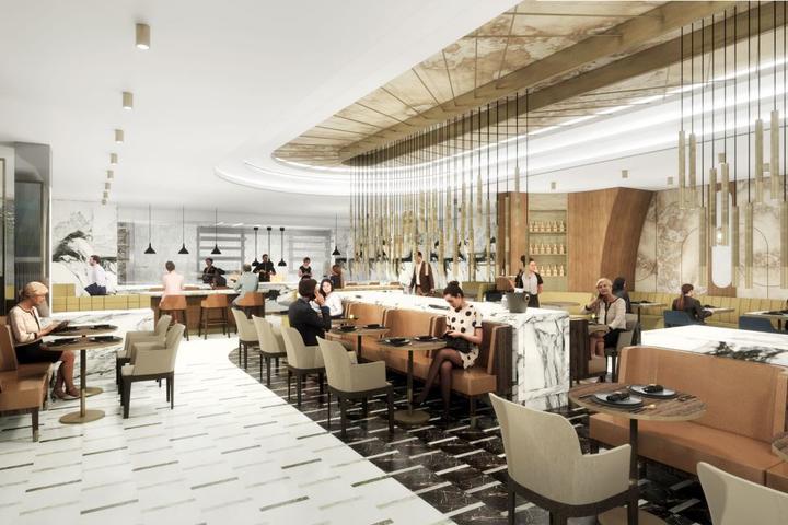 A rendering of the eating space at the new JFK Premium Lounge