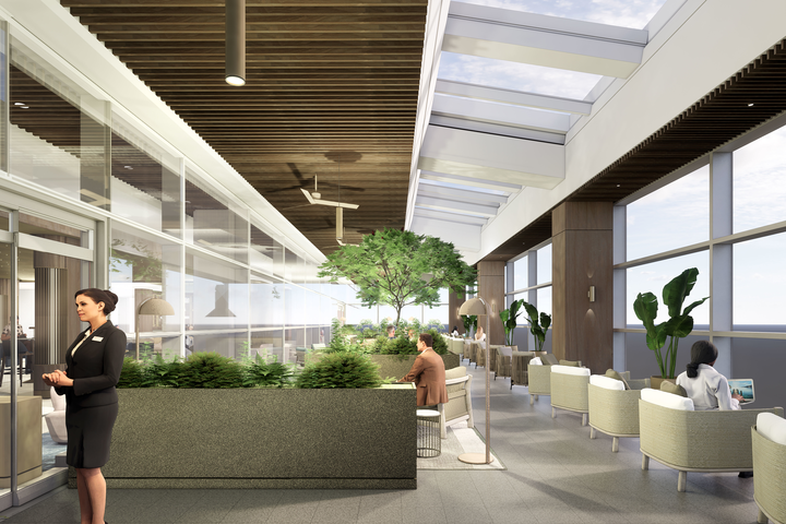 A rendering of the terrace at the new JFK Premium Lounge