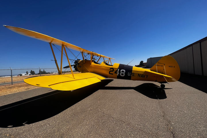 A Boeing Stearman, which was once used by Delta for mail delivery and crop dusting
